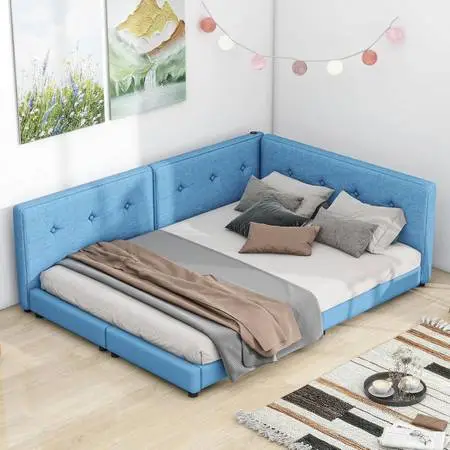 Queen corner platform bed with new mattress