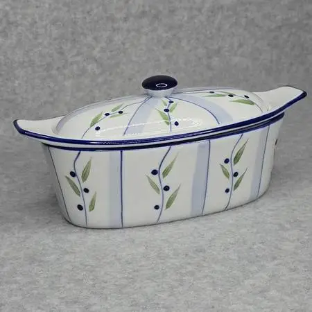 Cook Street Porcelain Butter Boat Large Blue Blueberry Vine