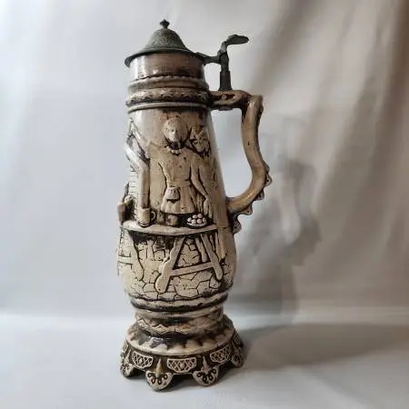 Vintage Loma 14 Patina Look Beer Stein with Pewter Lid (Loma Initial