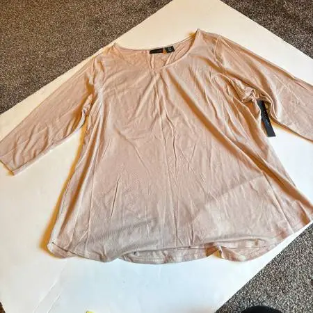 NWT Tahari My Perfect Shape Beige 3/4 Sleeve Cotton Shirt Size 1X