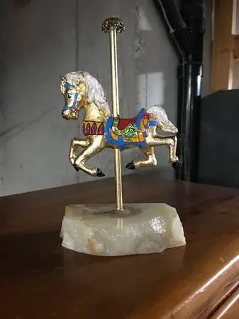 Beautiful Unique Colorful 10 Tall Carousel Horse on Marble Slate