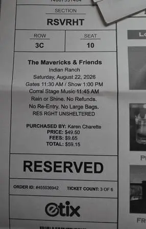 CONCERT MAVERICKS INDIAN RANCH 3 RD ROW RIGHT 6