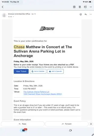 Chase Matthews VIP tickets