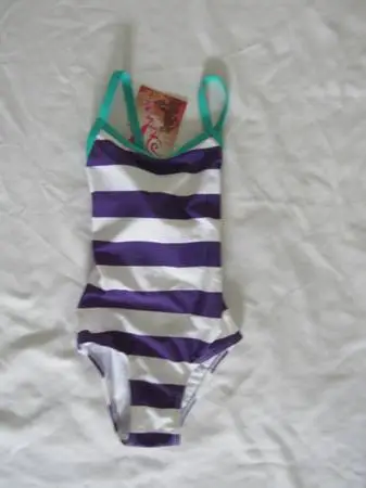 New Girls 4T Purple/White Stripe Swimsuit
