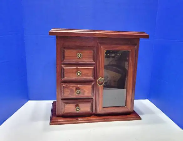 Vintage Solid Wood Tabletop Jewelry Box