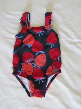 New Baby Girls 9 Months Strawberry Print Swimsuit