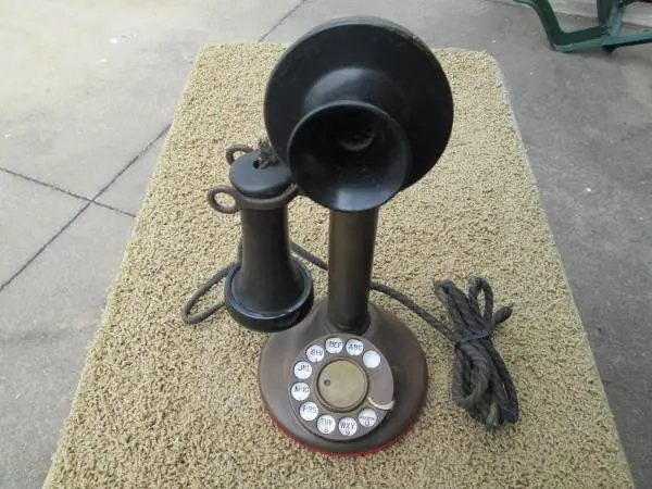 1913 Brass Rotary Candlestick phone. Tel & Tel Co.