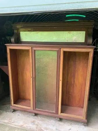 Antique 3-Door Oak Bookcase w/Mirrored Gallery