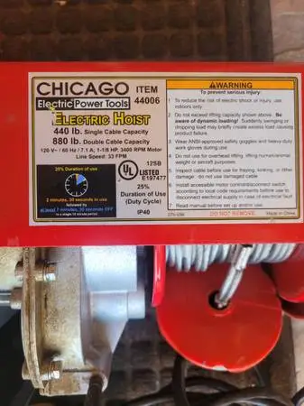Harbor Freight 440/880lb Hoist