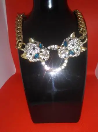 Double panther curbed chain necklace
