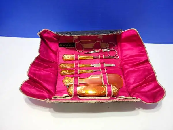 Antique Manicure Grooming Kit w/ Gold Handles