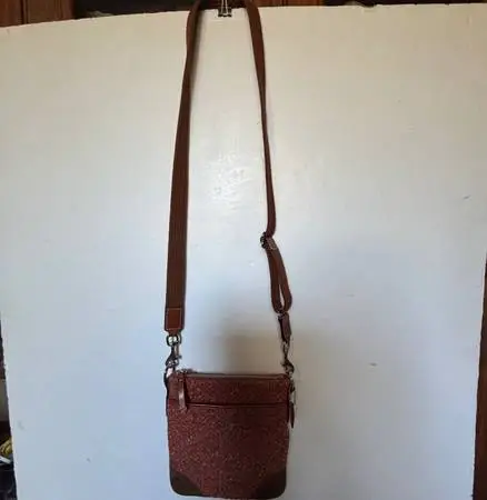 NWT Coach SCARO Swing Pack Crossbody Bag Camel Rose Wool Tweed Zip