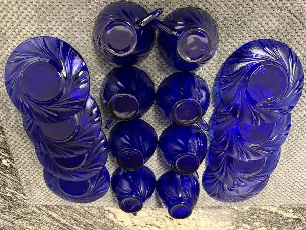 Cobalt Blue Vereco Cups With Saucers