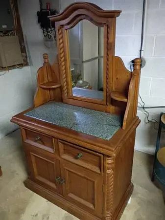 Danish Modern Pine Marble Top Dresser/Cabinet