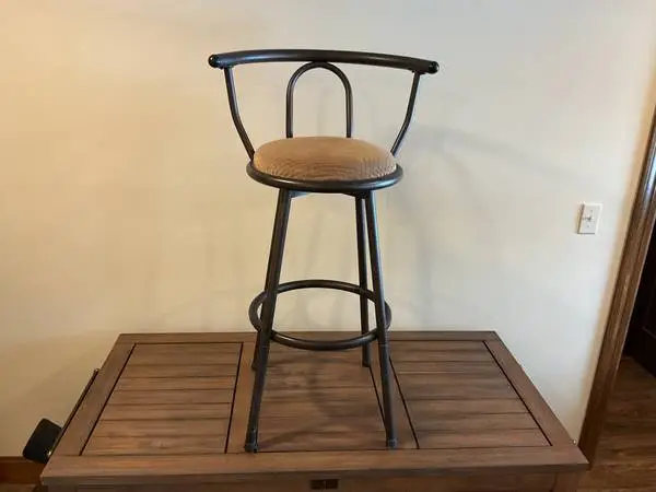 🔴 Stool, New, swivel, bronze finish metal, padded cloth seat,clean.