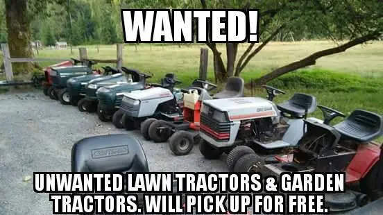 Free Removal Of Unwanted Unused Broken Riding Lawn Mower Tractors