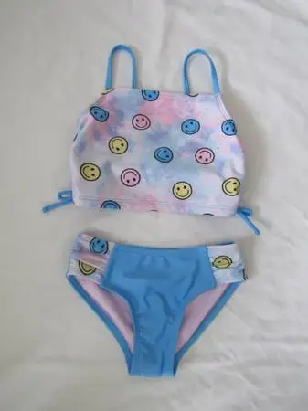 New Girls 4/5T Smiley Face Print Bikini Swimsuit