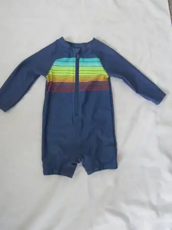 New Baby Boys 6/12 Months Blue Stripe Swimwear