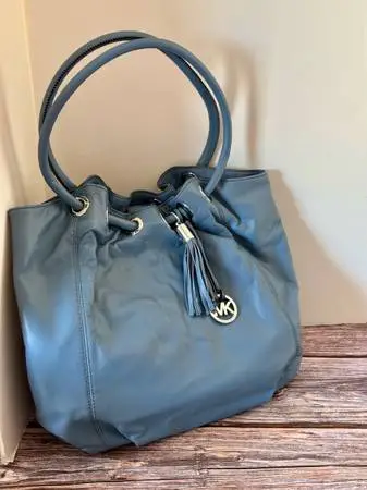 Michael Kors Surf Blue Large Genuine Leather Ring Tote Handbag