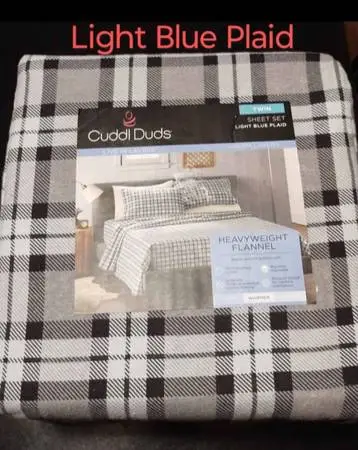 New Light Blue Plaid Twin Size Flannel Sheet Set