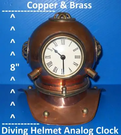 Collectible Copper & Brass Decorative Diving Helmet Shape Desk Clock