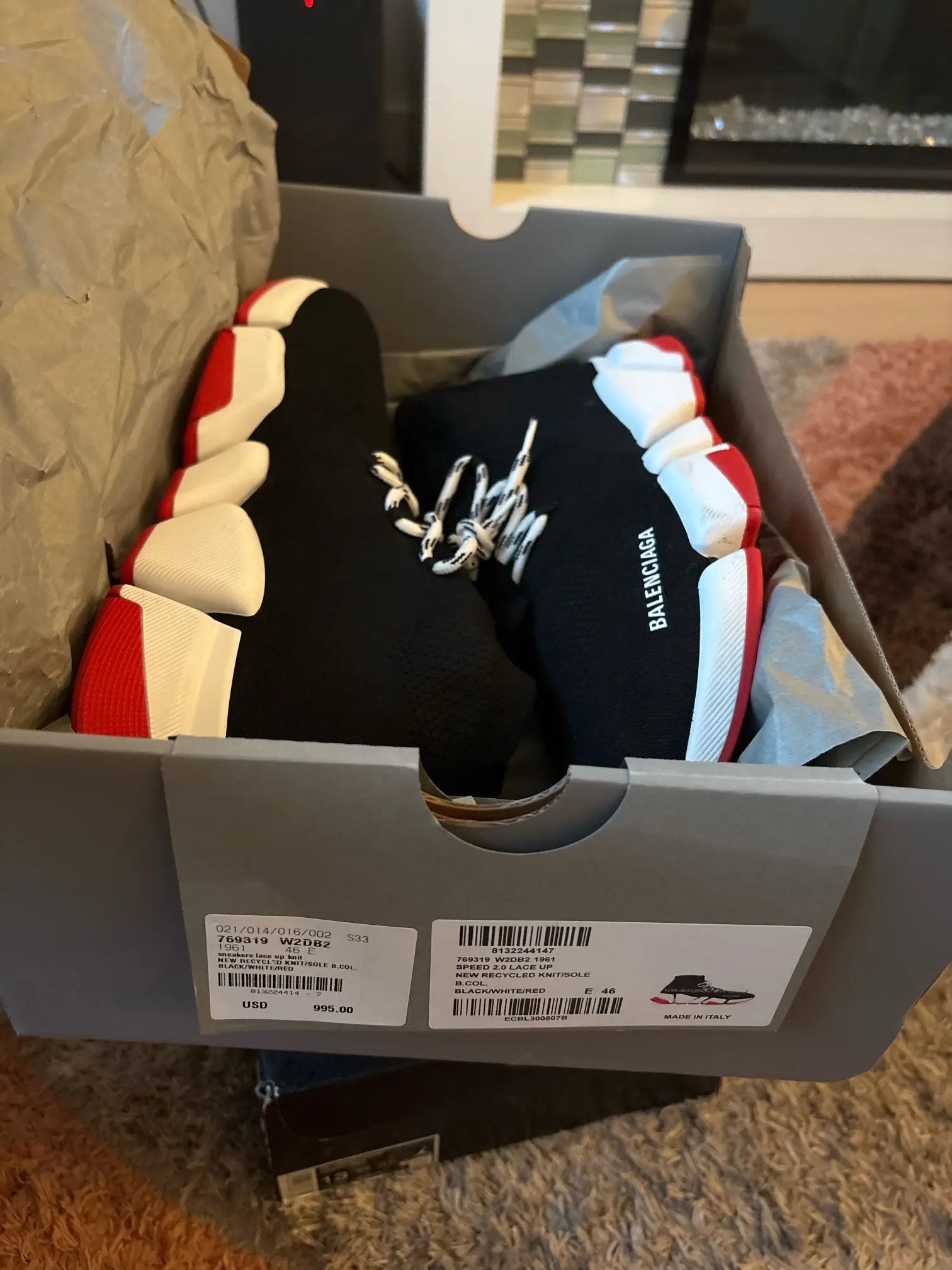Authentic Balenciaga Speed 2.0 Lace-Up | Black/White/Red | Size 13