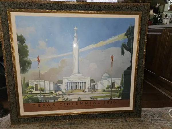 LARGE TEXAS CENTENNIAL 1936 FRAMED ART