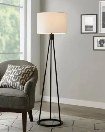 Black Tripod Floor Lamp with Round Base H 67 in