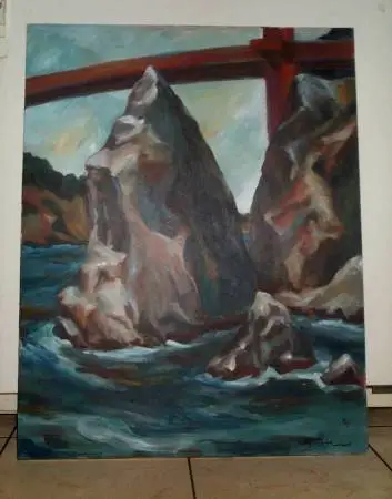 OIL PAINTING Art Picture Original Ocean Water Rocks Summer 2000 Baker