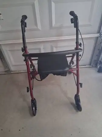 Medline Steel Rollator Walker with Seat, Burgundy, 350 lb. Weight Capa