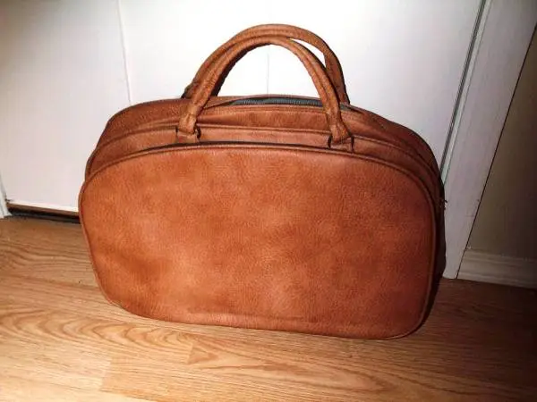SUITCASE Carry On Size Soft Bag Brown Color Vinyl Travel Lock and Key