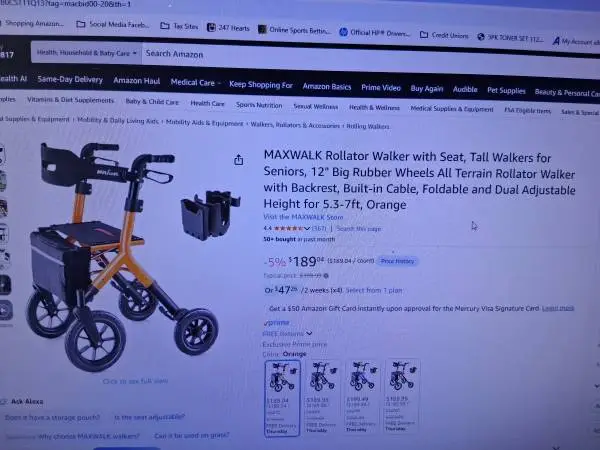 MAXWALK Rollator Walker with Seat, Tall Walkers for Seniors, 12 Big R