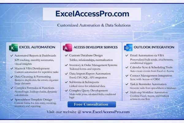 EXCEL VBA, ACCESS Database, Custom Applications www.ExcelAccessPro.com