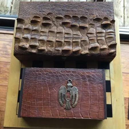 Vintage upcycled cigar boxes with real alligator skin