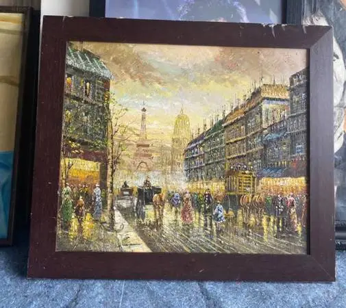 Paris Street Scene Oil on Canvas 26 in. W. x 30 in.