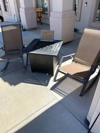 Fire pit table and 2 rocking chairs