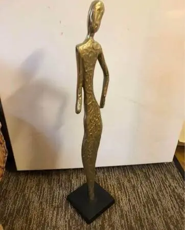 Vintage Brass/Bronze 20th Century Woman Statue Figure on Stand