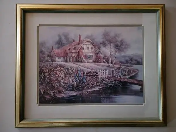 Lake Cottage by Carl Valente. Beautifully Matted & Framed Print