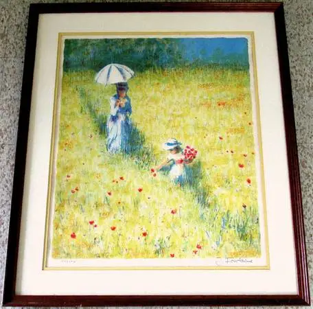 VNTG LIMITED ED IMPRESSIONIST LITHOGRAPH WILDFLOWER MEADOW J. FONTAINE