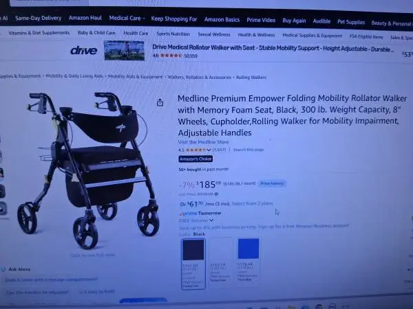 Medline Premium Empower Folding Mobility Rollator Walker with Memory F