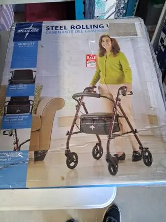 Medline Steel Rolling Walker with Seat, Burgundy NIB