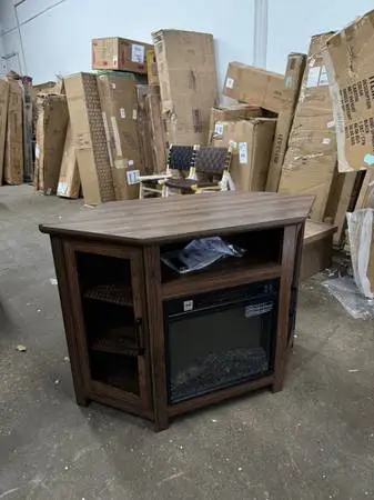 45-in W Dark Walnut TV Stand with LED Corner or Flat Wall Electric Fireplace wit