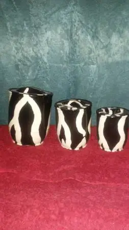 3 piece hand painted zebra canister set $30 MPU