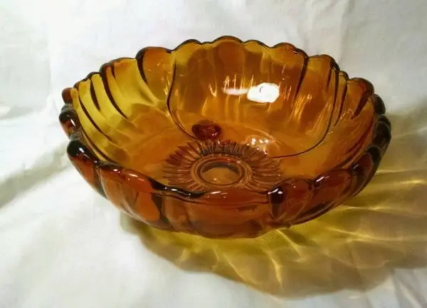 Vintage Amber Glass Footed Bowl