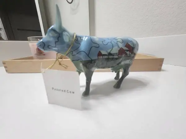 Cow Parade Puzzled Cow Figurine, Vintage 2001, Red Barn Farmhouse Jigs