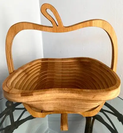 Wood Carved Collapsible Basket