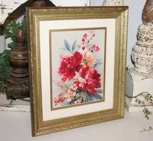 Shabby French Floral Victorian Wall Decor Picture in Vintage Frame