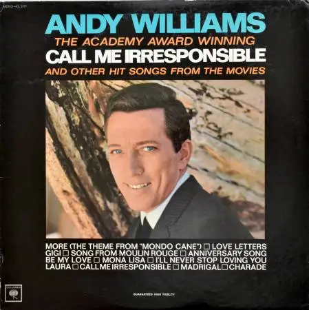 1964 Vinyl Academy Award Winning Andy Williams Call Me Irresponsible