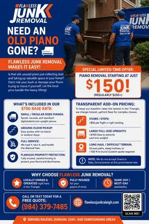 PIANO REMOVAL 🎹 Piano Removal Raleigh NC — $150 Flat Rate | Haul Away