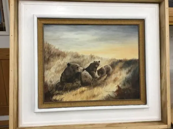 Beautiful Bear and Cubs Oil Painting D. Summers 1983